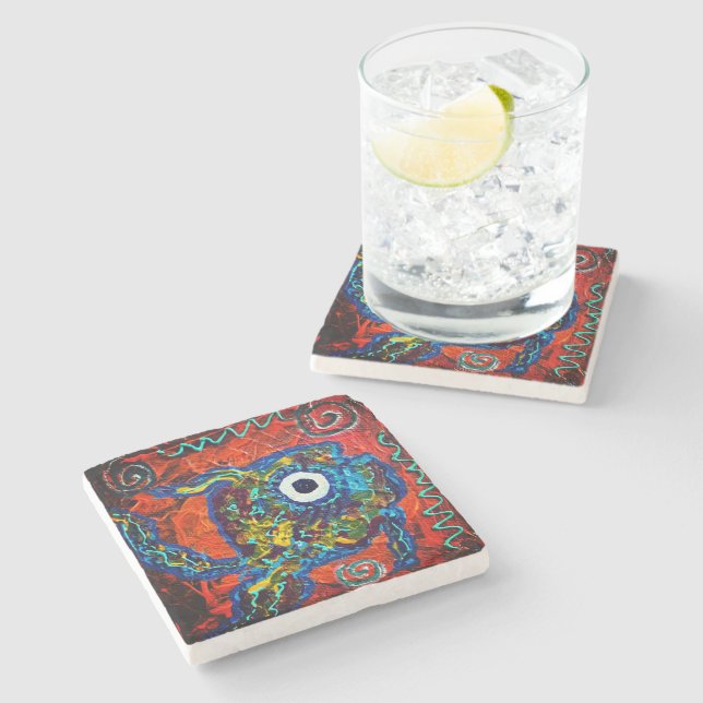 Porta-copo De Pedra Bandeja de Pedra Boho Peixe (Lateral)