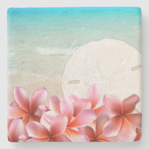 Porta-copo De Pedra Bandeja de Pedra com Plumeria Havaiana e Dólar de