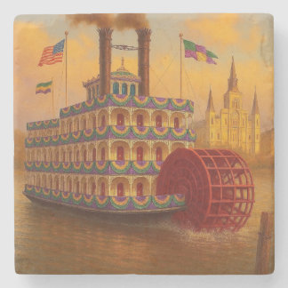 Porta-copo De Pedra Barco a vapor de roda de pás do Mardi Gras vintage