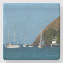 Porta-copo De Pedra Barcos à vela na Baía de Branco e Azul Náutico