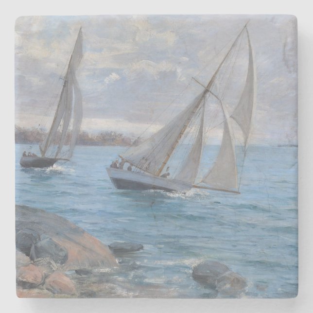 Porta-copo De Pedra Barcos à vela no rio (Frente)