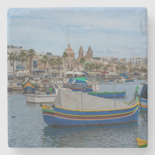 Porta-copo De Pedra Barcos de pesca tradicionais coloridos em Malta