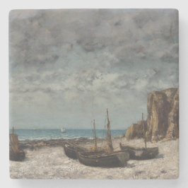 Porta-copo De Pedra Barcos em praia, Etretat - Gustave Courbet