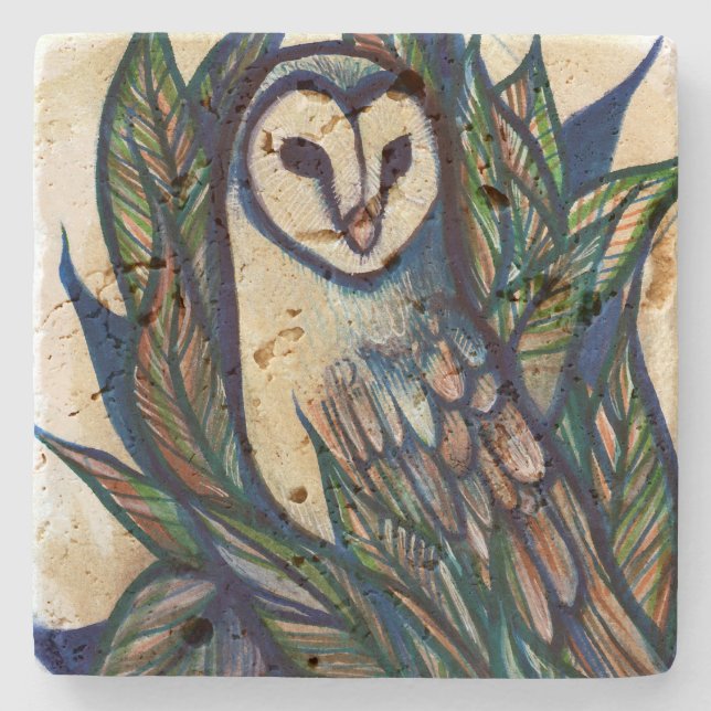 Porta-copo De Pedra Barn Owl Art (Frente)