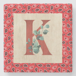 Porta-copo De Pedra Barn Wood & Bandana Letra K