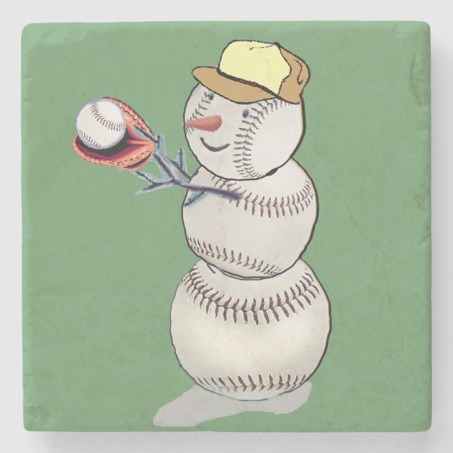 Porta-copo De Pedra Baseball Snowman (Frente)