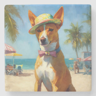 Porta-copo De Pedra Basenji na praia, presente de verão para amantes d