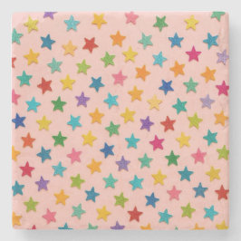 Porta-copo De Pedra Bases de pedra com estrelas coloridas.