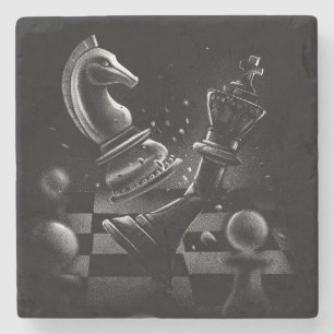 Porta-copo De Pedra Batalha Dramática do Xadrez - Cavaleiro vs Cavalo