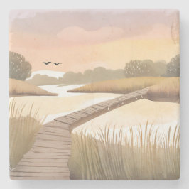 Porta-copo De Pedra Bay Boardwalk | Airy Coastal Watercolor Painting