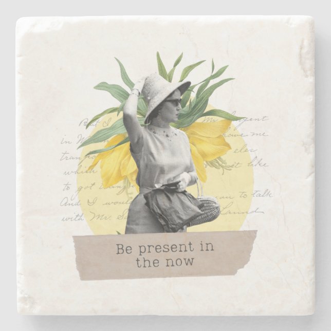 Porta-copo De Pedra "Be present in the now" coaster (Frente)