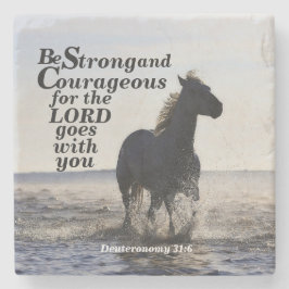 Porta-copo De Pedra Be Strong and Courageous Bible Verse Deut 31 Horse
