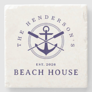 Porta-copo De Pedra Beach House  Nautical Anchor Blue navy Vacation