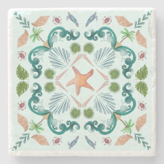 Porta-copo De Pedra Beach Seashells Sea Life (Frente)