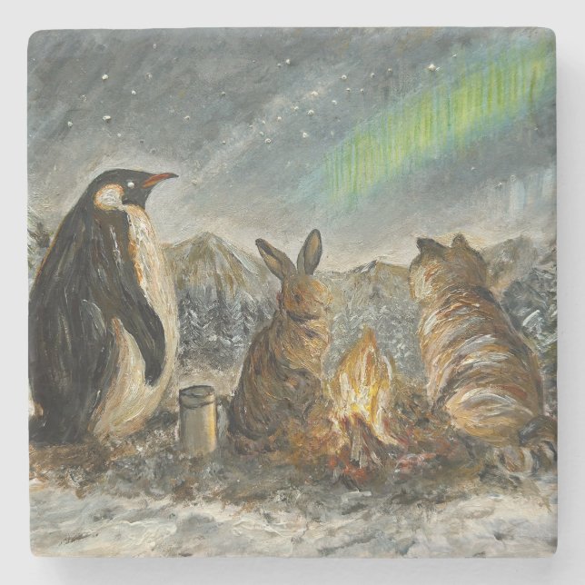 Porta-copo De Pedra Beam Lingering Whimsical Aurora Animals Painting (Frente)