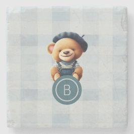 Porta-copo De Pedra Bear Monograma Blue Gingham
