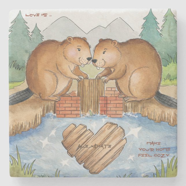 Porta-copo De Pedra Beavers no Amor (Frente)