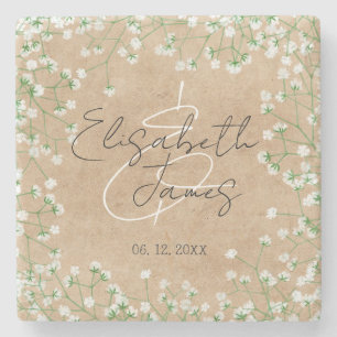 Porta-copo De Pedra Bebê Breath Watercolor Floral Rustic Boho Weding