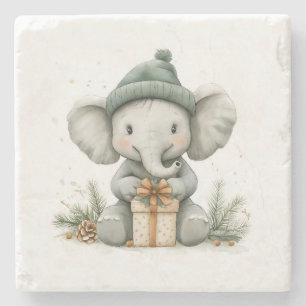 Porta-copo De Pedra Bebê Elefante da Série Adorável de Natal Animal