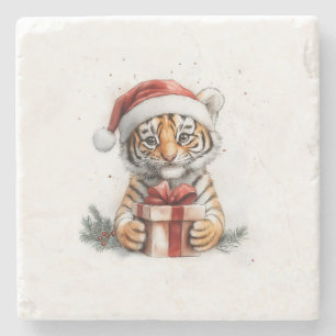 Porta-copo De Pedra Bebê-Tigre da Série Adorável de Natal Animal