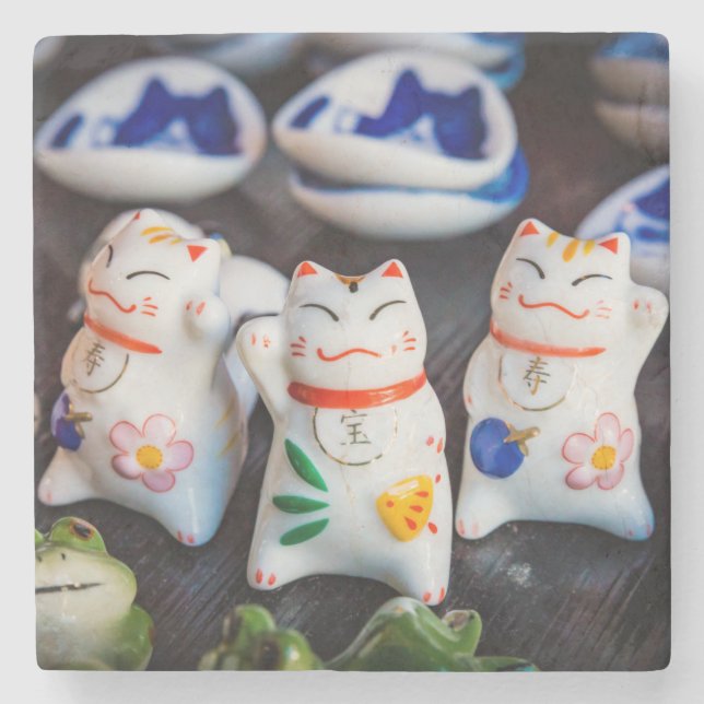 Porta-copo De Pedra Beckoning - figurinos de gatos (Frente)