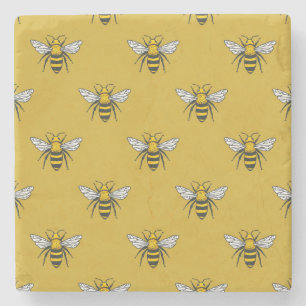 Porta-copo De Pedra Bee Haven: Padrão Amarelo Vintage