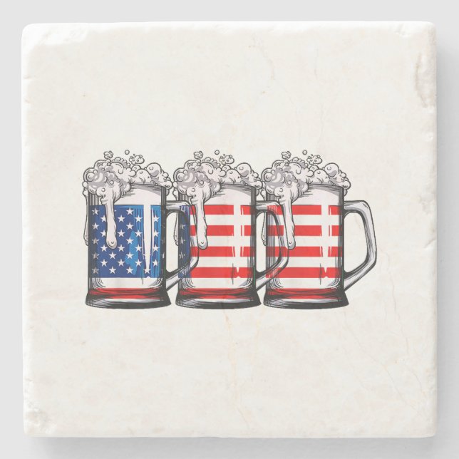 Porta-copo De Pedra Beer American Flag 4 de julho Men Merica Dr. (Frente)
