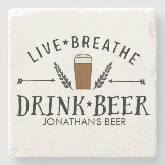 Porta-copo De Pedra Beer Love Hipster Live Respire A Bebida Personaliz