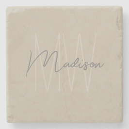 Porta-copo De Pedra Beige do Script do Monograma Moderno