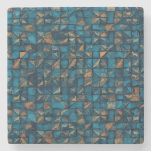 Porta-copo De Pedra Bela Aparência de Patchwork em Teal Escuro