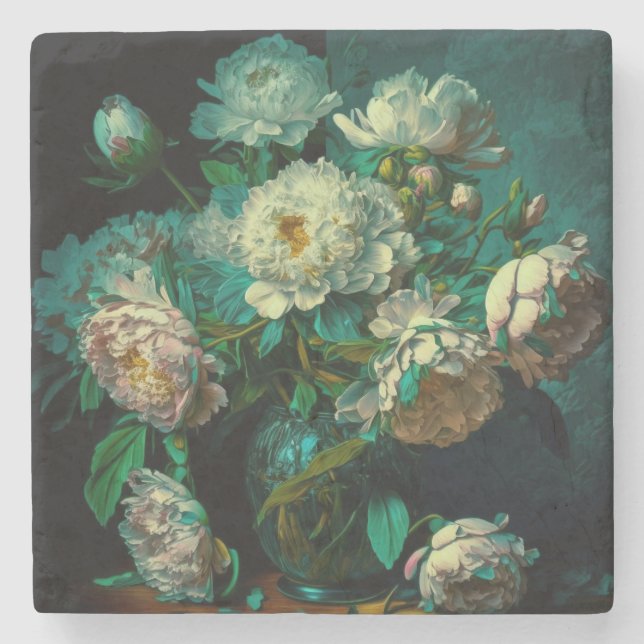 Porta-copo De Pedra Bela Caldeira de Peony Flowers Coaster (Frente)