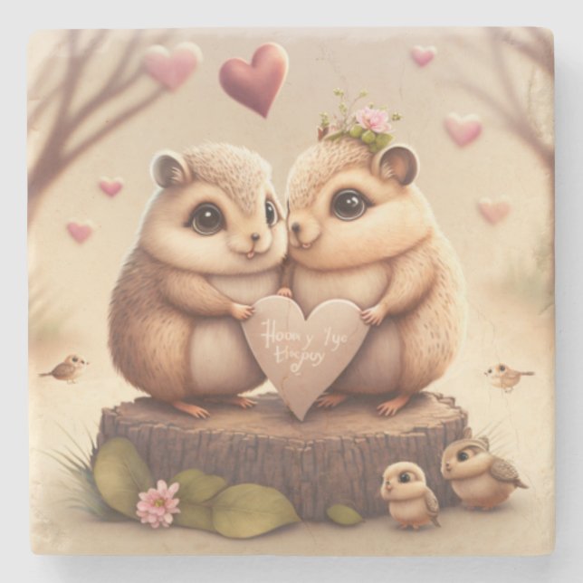 Porta-copo De Pedra Bela caricatura de ursos (Frente)