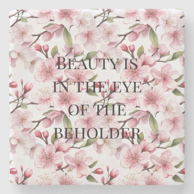 Porta-copo De Pedra Belas Flores de Cerejeira Rosa (Frente)