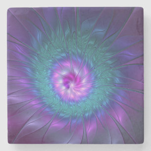 Porta-copo De Pedra Beleza Floral Abstrata Arte Fractal Colorida Flor