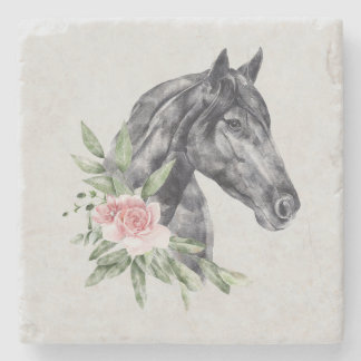Porta-copo De Pedra Belo Retrato de Cabeça de Cavalo Negro Aquarela