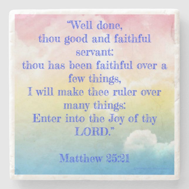 Porta-copo De Pedra Bem Feito Matthew 25:21 Pastéis (Frente)