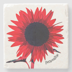 Porta-copo De Pedra Bho Red Black Sunflower Personalizado