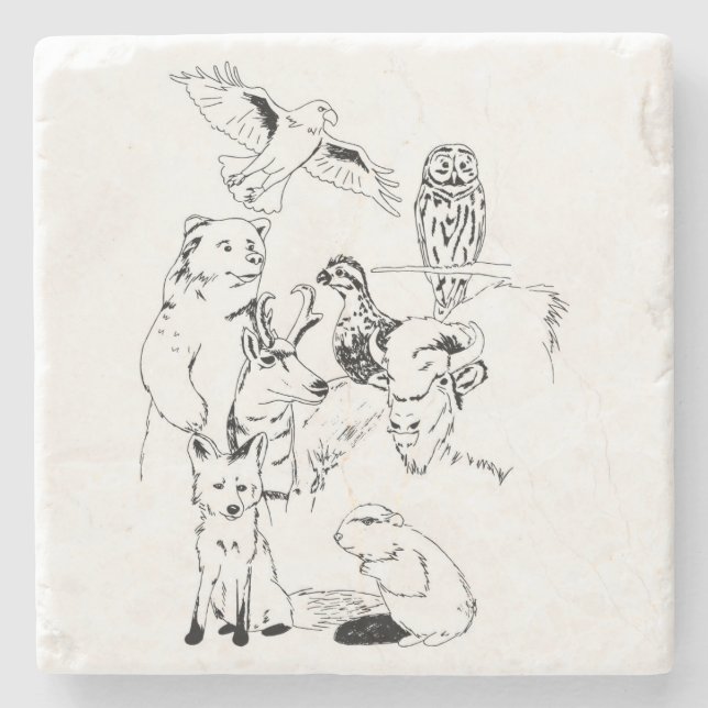 Porta-copo De Pedra Bichos de madeira do crachá (Frente)