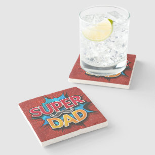 Porta-copo De Pedra Bigode de Super Pai Retro Grunge de Quadrinhos