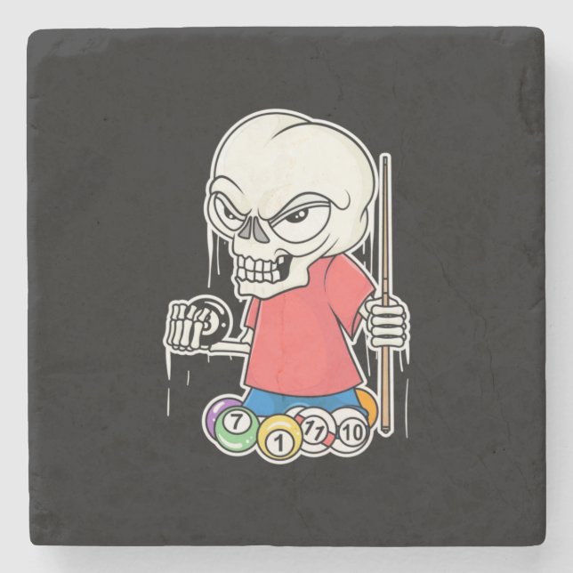 Porta-copo De Pedra Billiards Player | Skull Billiard Player (Frente)