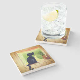 Porta-copo De Pedra Black Cat