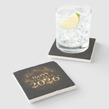 Black gold confetti new year coaster set