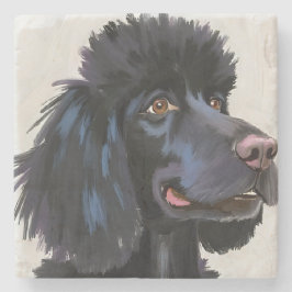 Porta-copo De Pedra Black Poodle | Dog Watercolor Pet Painting