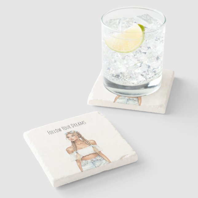 Porta-copo De Pedra Blond Hair Girl Braids Jeans (Lateral)