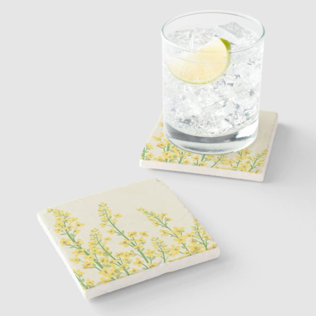 Porta-copo De Pedra Blooms Florais de Citrina Moderna Amarelo (Lateral)