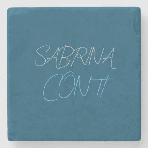 Porta-copo De Pedra Blue Add Name Modern Minimalist Plain