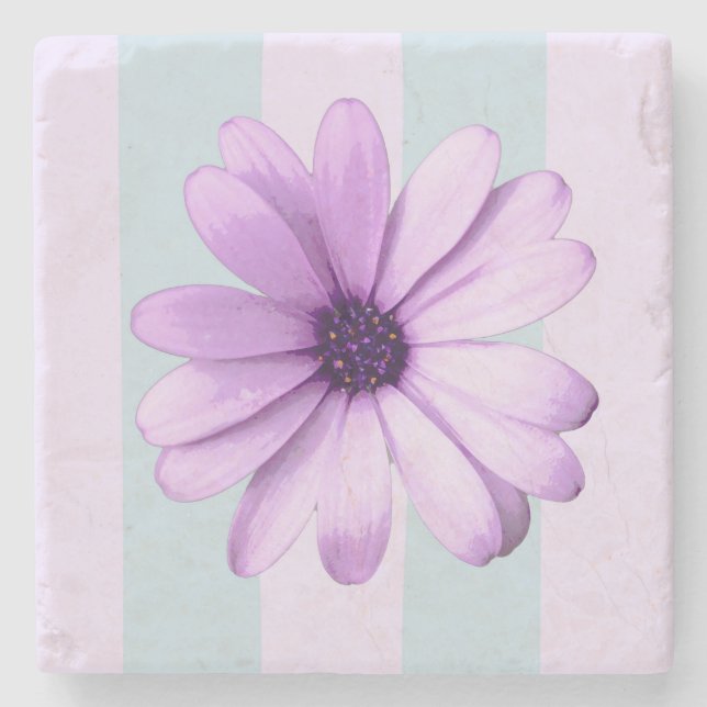 Porta-copo De Pedra blue and purple striped daisy pattern (Frente)