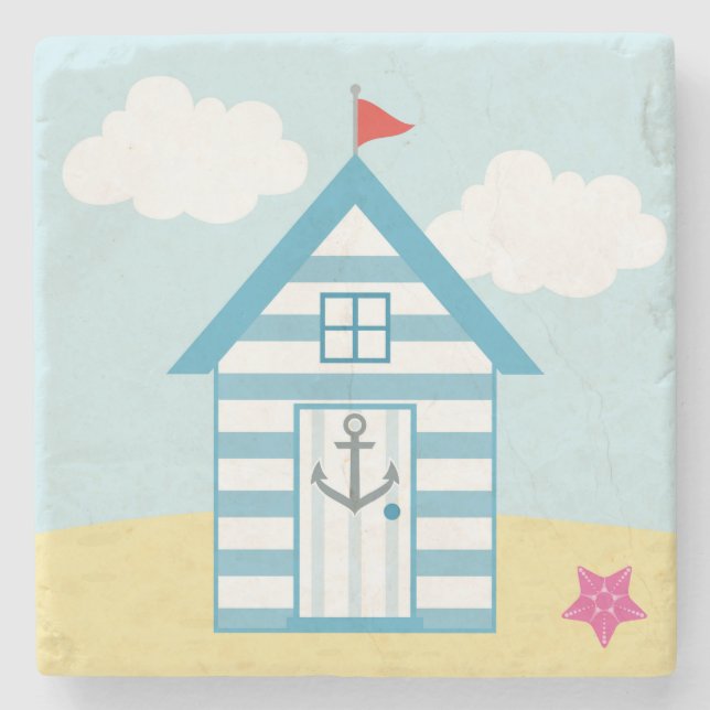 Porta-copo De Pedra Blue and White Beach Hut (Frente)
