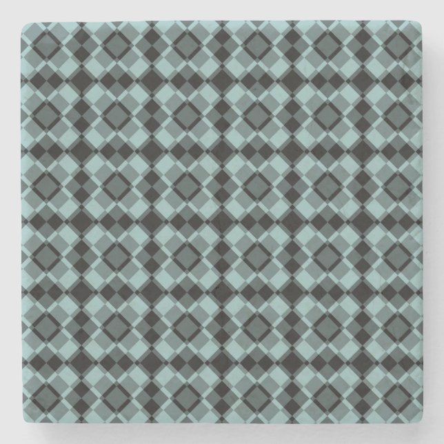 Porta-copo De Pedra Blue Black Checker Argyle Pattern (Frente)