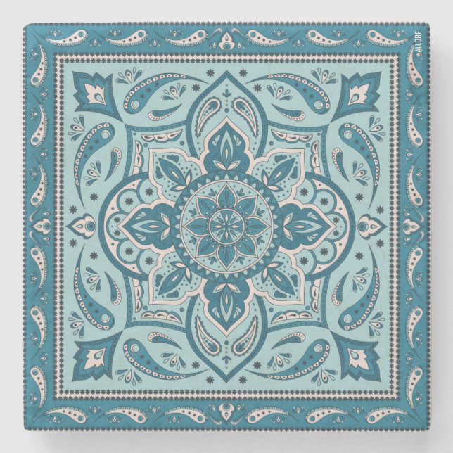 Porta-copo De Pedra Blue Bohemian Mandala Bandana (Frente)